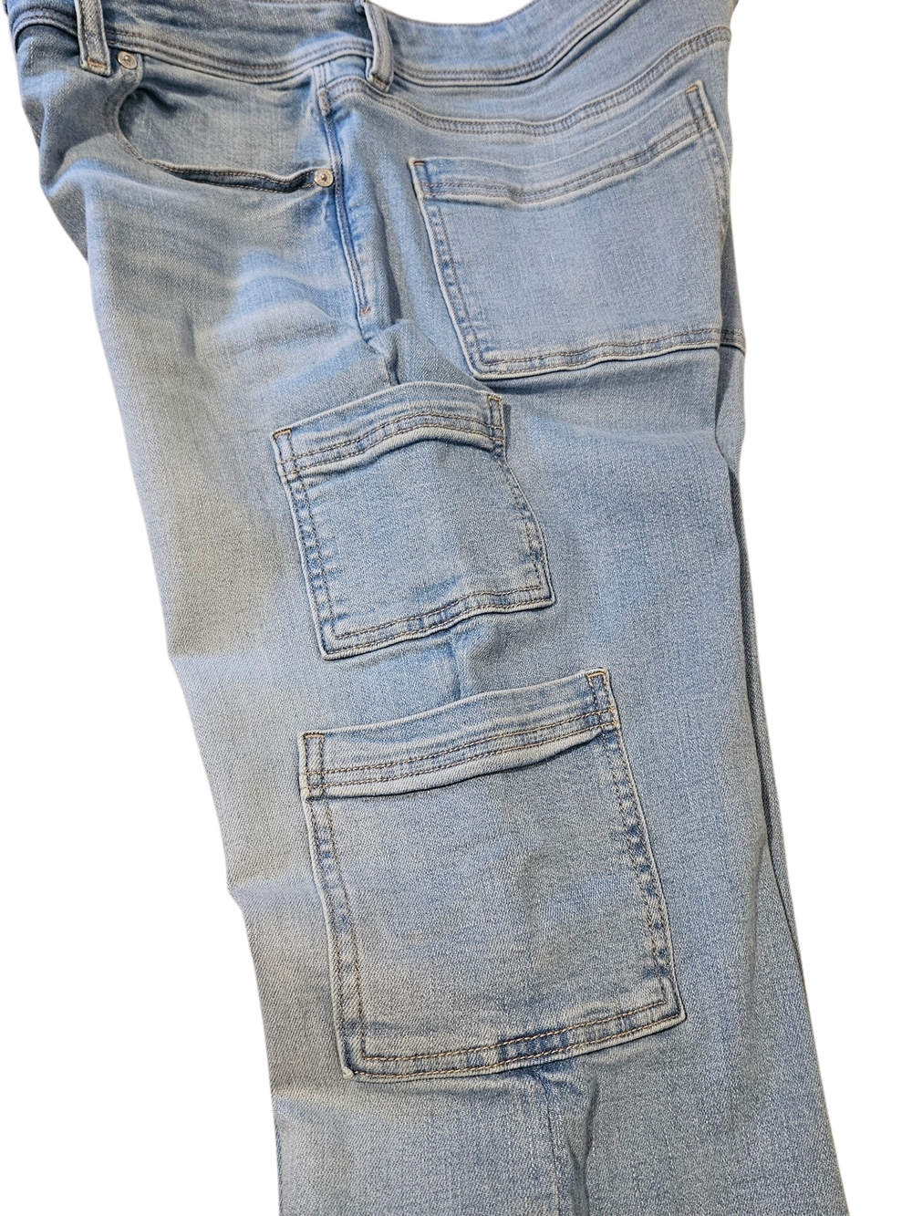 American Eagle Outfitters Light Blue Flare Cargo Jeans Kick Boot Size 12 X-Short - Picture 5 of 8